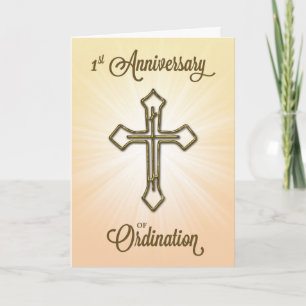 1st Anniversary of Ordination, Gold Cross on Starb Card