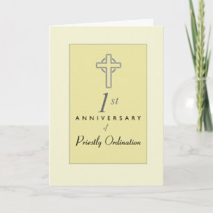1st Anniversary of Priest with Embossed Cross, Re Card