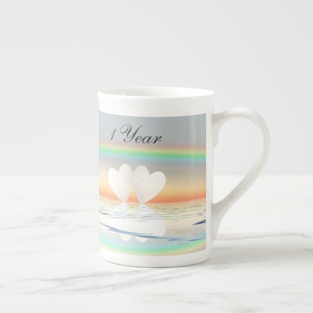 1st Anniversary Paper Hearts Bone China Mug (Right)