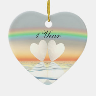 1st Anniversary Paper Hearts Ceramic Ornament