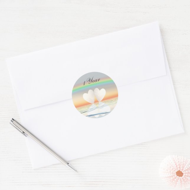 1st Anniversary Paper Hearts Classic Round Sticker (Envelope)