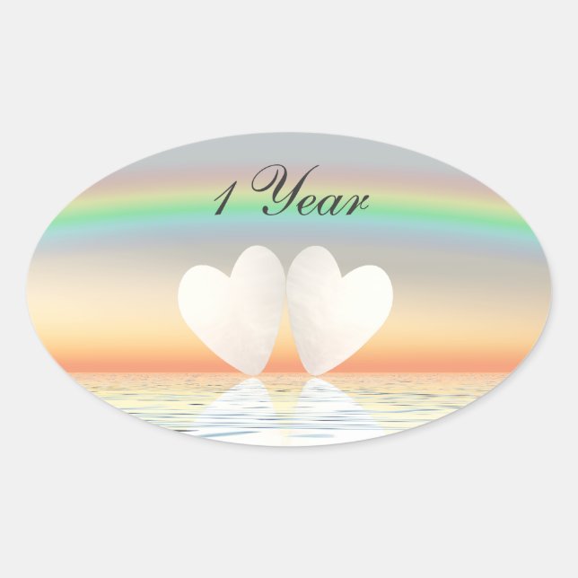 1st Anniversary Paper Hearts Oval Sticker (Front)