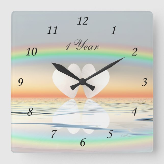 1st Anniversary Paper Hearts Square Wall Clock (Front)