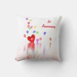 1st Anniversary Red Heart and Balloons Cushion