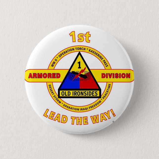1ST ARMORED DIVISION "OLD IRONSIDES" 6 CM ROUND BADGE (Front)