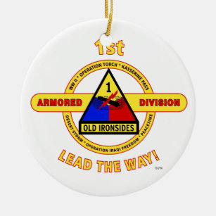 1ST ARMORED DIVISION "OLD IRONSIDES" CERAMIC ORNAMENT