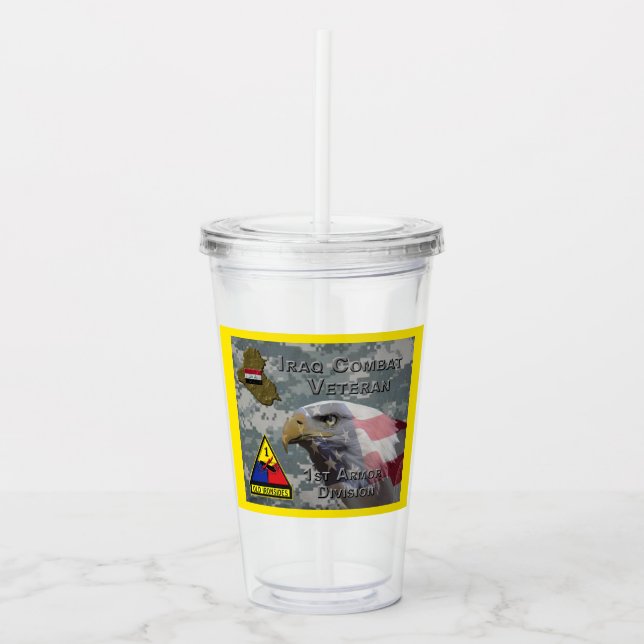 1st Armour Div Iraq Combat Veteran Acrylic Tumbler (Front)