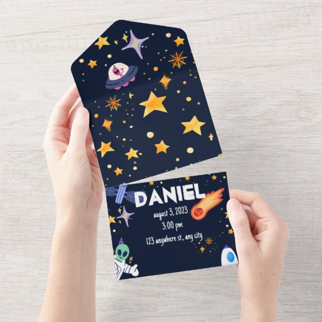 1st astronaut flight Rocket Birthday All In One Invitation (Tearaway)