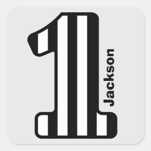 1st BABY Birthday Black Striped Big Number A20Z Square Sticker