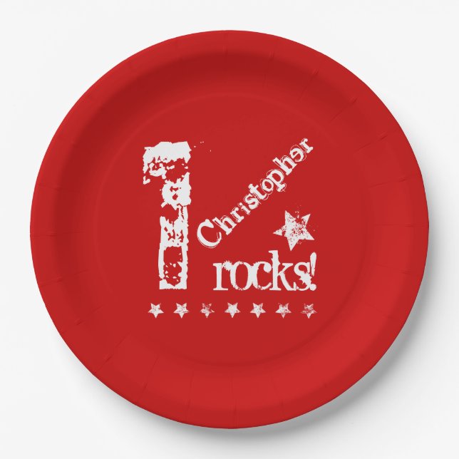 1st BABY Birthday Diagonal Design Grunge Stars Z01 Paper Plate (Front)