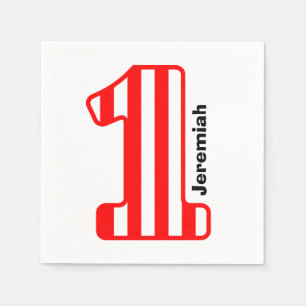 1st BABY Birthday Red Striped Big Number A10 Napkin
