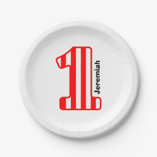 1st BABY Birthday Red Striped Big Number A21 Paper Plate