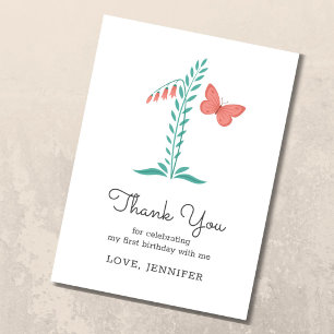 1st Baby Girl Pink Butterfly Floral Thank You Card