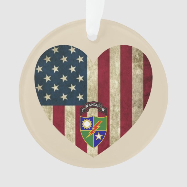 1st Battalion  75th Ranger Reg American Heart Flag Ornament (Front)