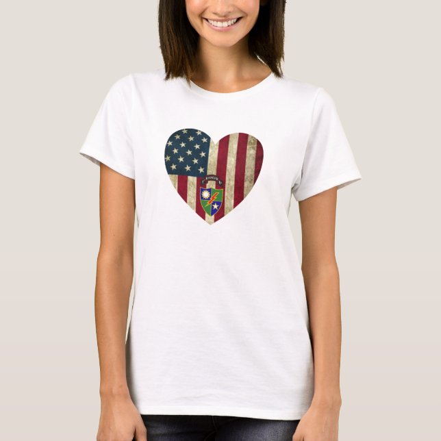 1st Battalion  75th Ranger Reg American Heart Flag T-Shirt (Front)