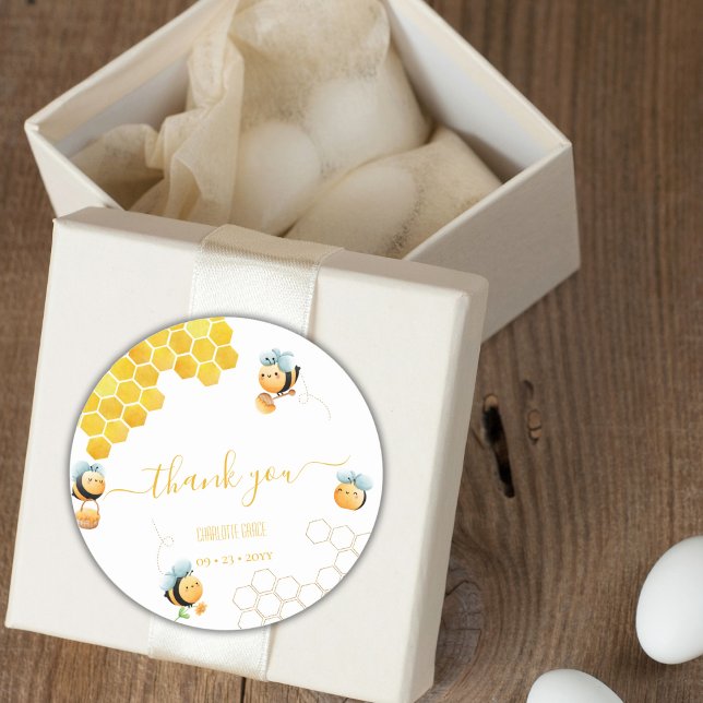 1st Bee Birthday Thank You Classic Round Sticker (Creator Uploaded)