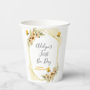 1st Bee-day Girl Botanical White Paper Cups