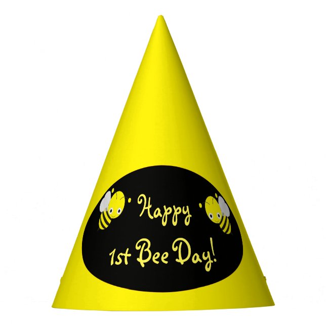 1st Bee Day Happy Birthday Party Hat (Front)