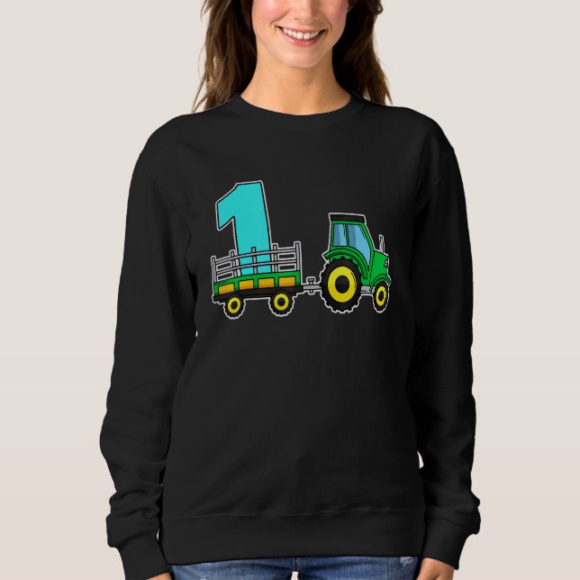 1st Birthday 1 One Girls And Boys Tractor Farmer F Sweatshirt (Front)