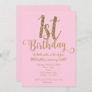 1ST BIRTHDAY 1 Pink & Gold Party One Invitations