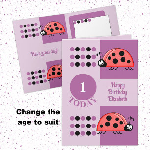 1st Birthday 1 today ladybugs purple Card
