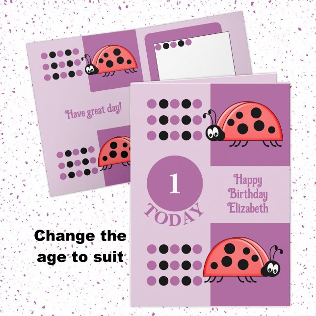 1st Birthday 1 today ladybugs purple Card (Creator Uploaded)