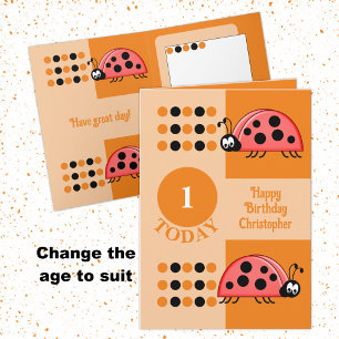 1st Birthday 1 today ladybugs red orange Card