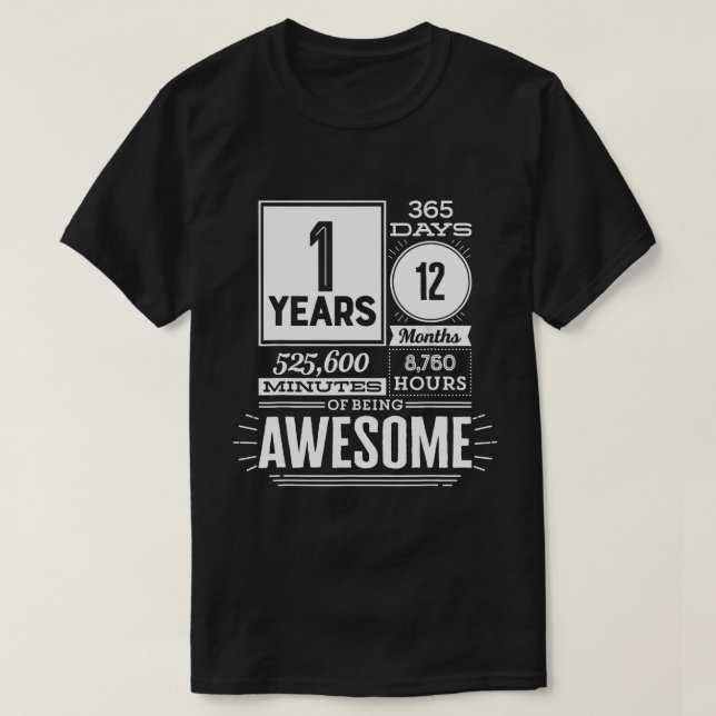 1st Birthday 1 Years Of Being Awesome 365 Days 1 Y T-Shirt (Design Front)