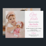1st Birthday 2 Photo Cute Girl One of Many Firsts Invitation<br><div class="desc">"One of Many Firsts", is the theme of this adorable, pink, 1st birthday party invitation for a girl. The theme, "One of Many Firsts" plays on the fact that the little cutie patutie is one, it's her first birthday, this is her first party, and it is one of many first...</div>