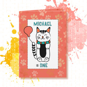 1st Birthday Adorable Cat Cartoon Funny Saying  Card