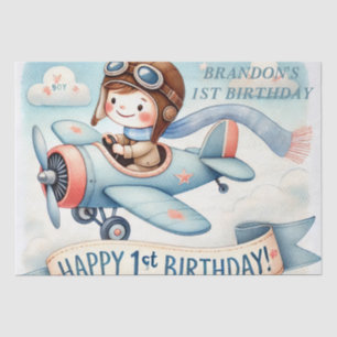 1st Birthday Aeroplane Boy Watercolor Up Up Away Tissue Paper