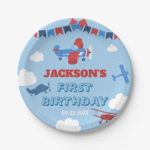 1st Birthday Aeroplane ONE Year Has Flown Sky Clou Paper Plate