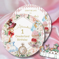 1st Birthday Alice In Wonderland Floral Round