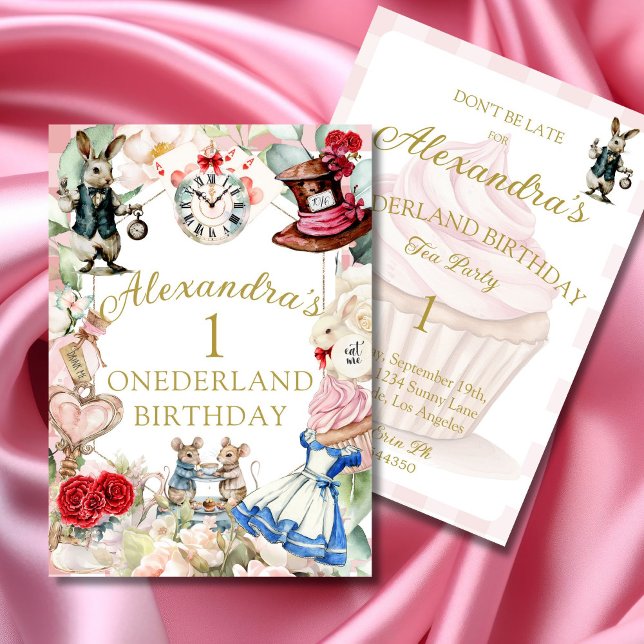  1st Birthday Alice In Wonderland Pink Floral  Invitation (Creator Uploaded)