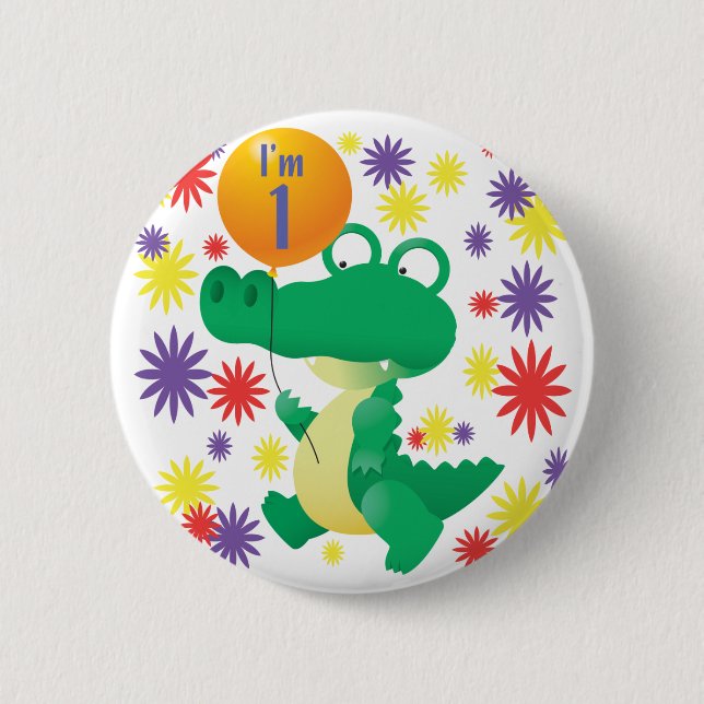 1st Birthday Alligator 6 Cm Round Badge (Front)
