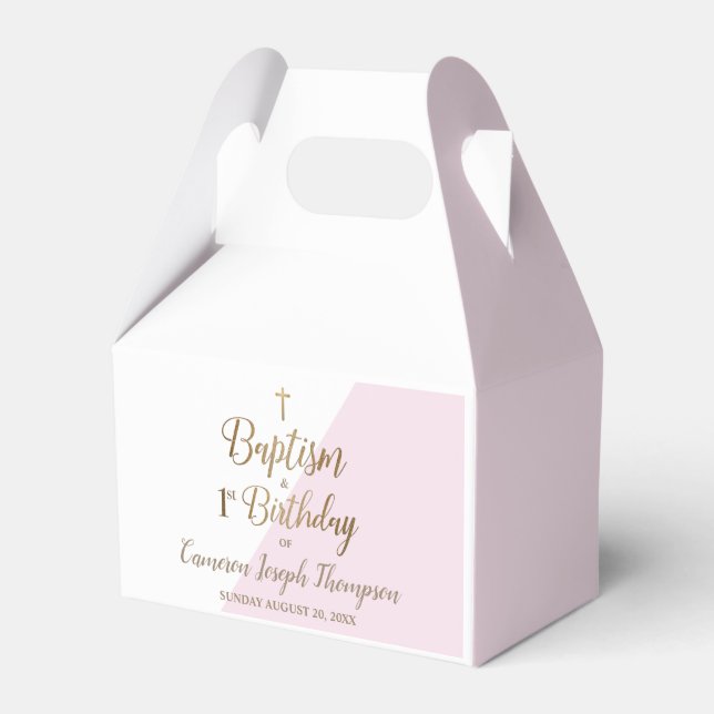 1st Birthday and baptism Pink baby Girl Favour Box (Front Side)