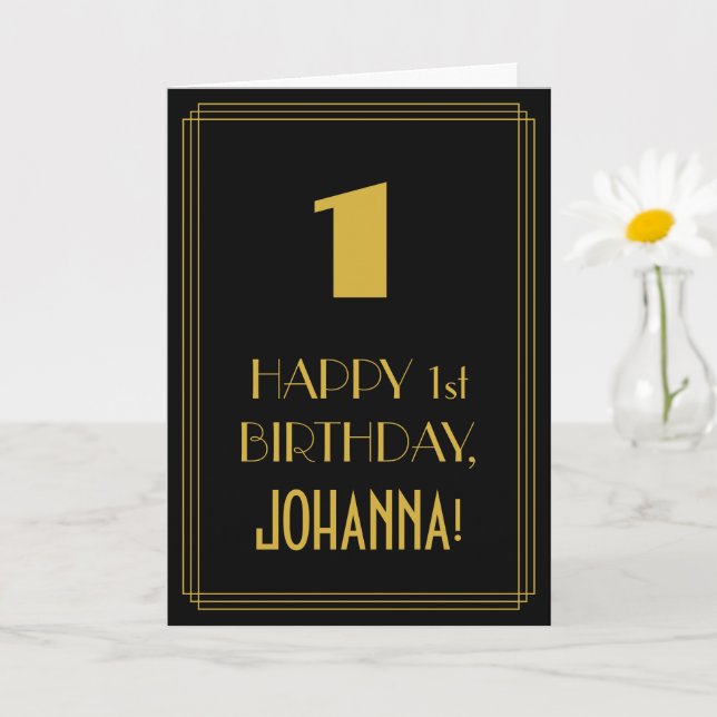 1st Birthday – Art Deco Inspired Look "1" & Name Card (Small Plant)