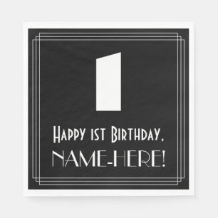 1st Birthday: Art Deco Inspired Look "1" + Name Napkin