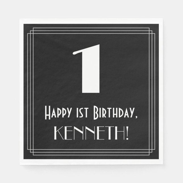 1st Birthday ~ Art Deco Inspired Look "1", Name Napkin (Front)