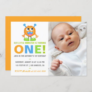 1st Birthday Baby Boy Add Photo Party Invitation