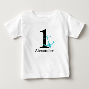 1st Birthday Baby Boy Nautical Anchor Custom Name T-Shirt