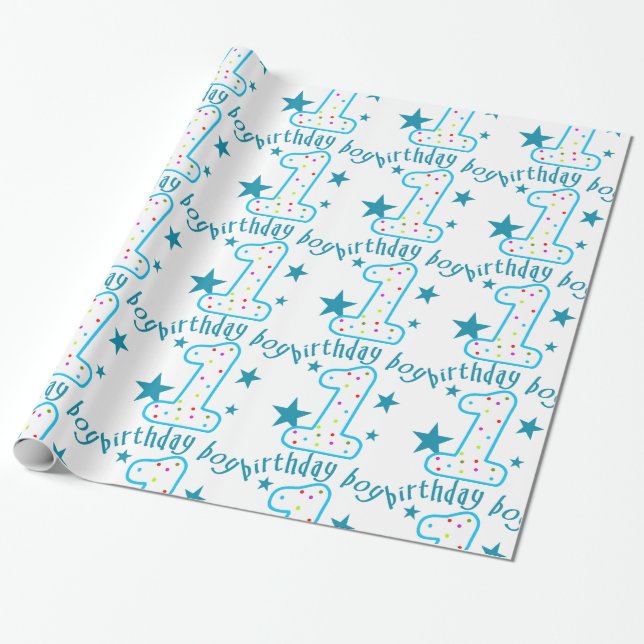 1st Birthday Baby Boy Stars Wrapping Paper (Unrolled)