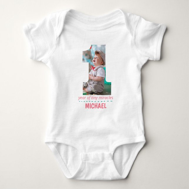 1ST BIRTHDAY BABY CLOTHES CUSTOM PHOTO BABY BODYSUIT (Front)