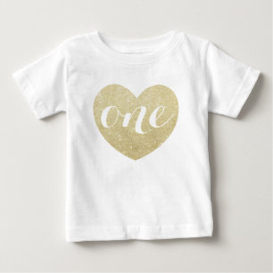 1st Birthday Baby Girl Glitter heart-Print T-Shirt