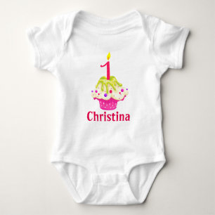 1st Birthday Baby Girl Pink Cake Personalize Bodysuit