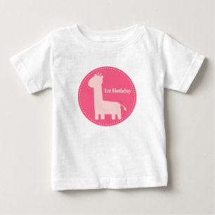 1st Birthday - Baby Girl Pink Giraffe Silhouette T-Shirt
