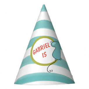 1st Birthday Balloon - Blue Green Orange Stripe Party Hat