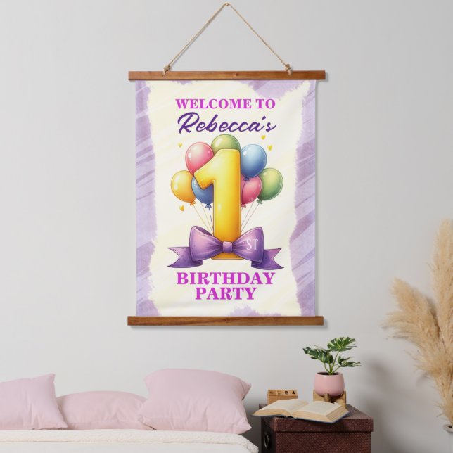1st Birthday Balloon Theme Hanging Tapestry (Bedroom)