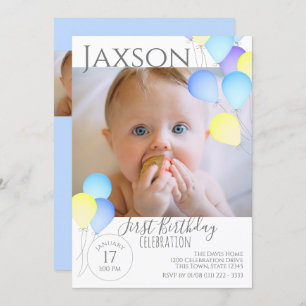 1st Birthday Balloons Bright Colourful Festive Invitation