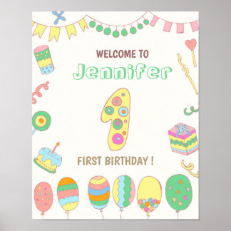 1st birthday. Balloons number 1. Poster